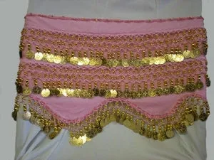 3 Row Coin Hip Scarf -- Pink