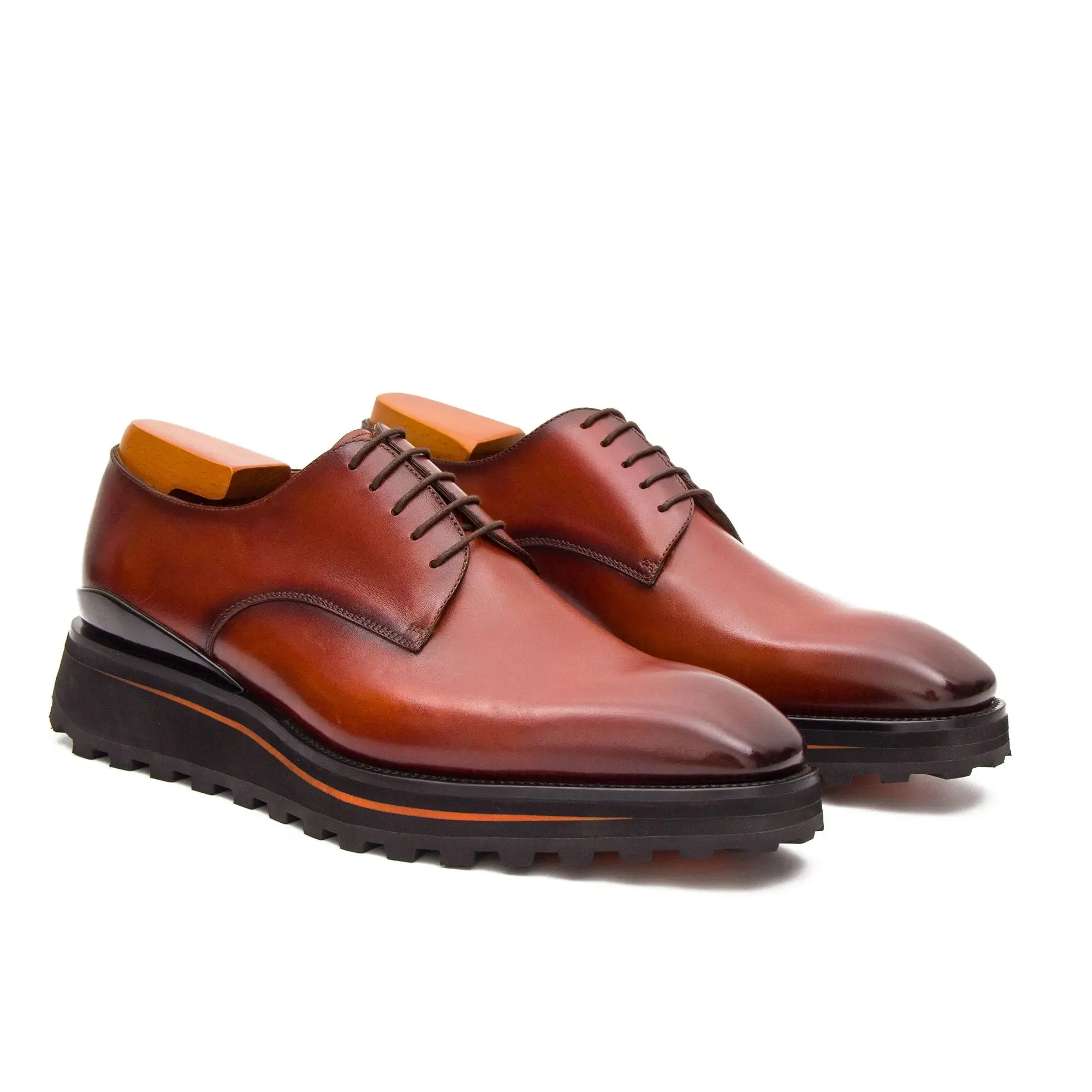 Calf leather business dress derby shoes Brown