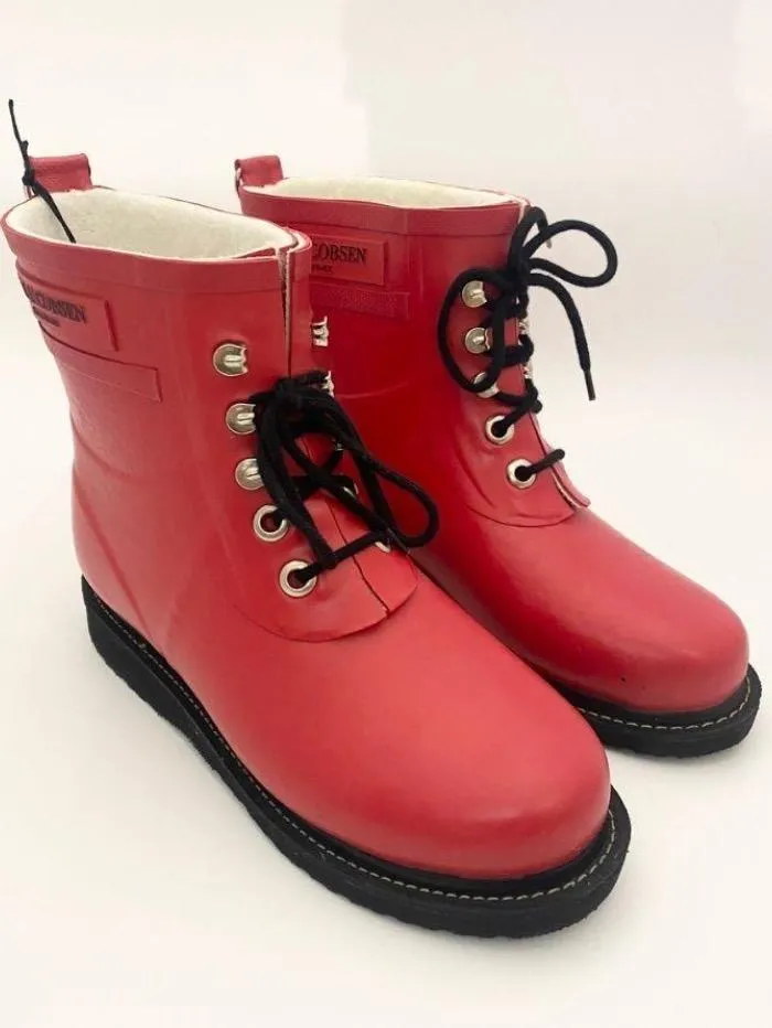 Ilse Jacobsen T Short Rubber Lace Up Wellington Boots Red RUB 2 303