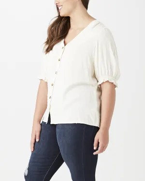 Sarah Ruffle-Sleeve Top | White / Charcoal Grey