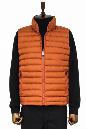 WSS Quilted Zippered Orange Men Down Vest  - Singen