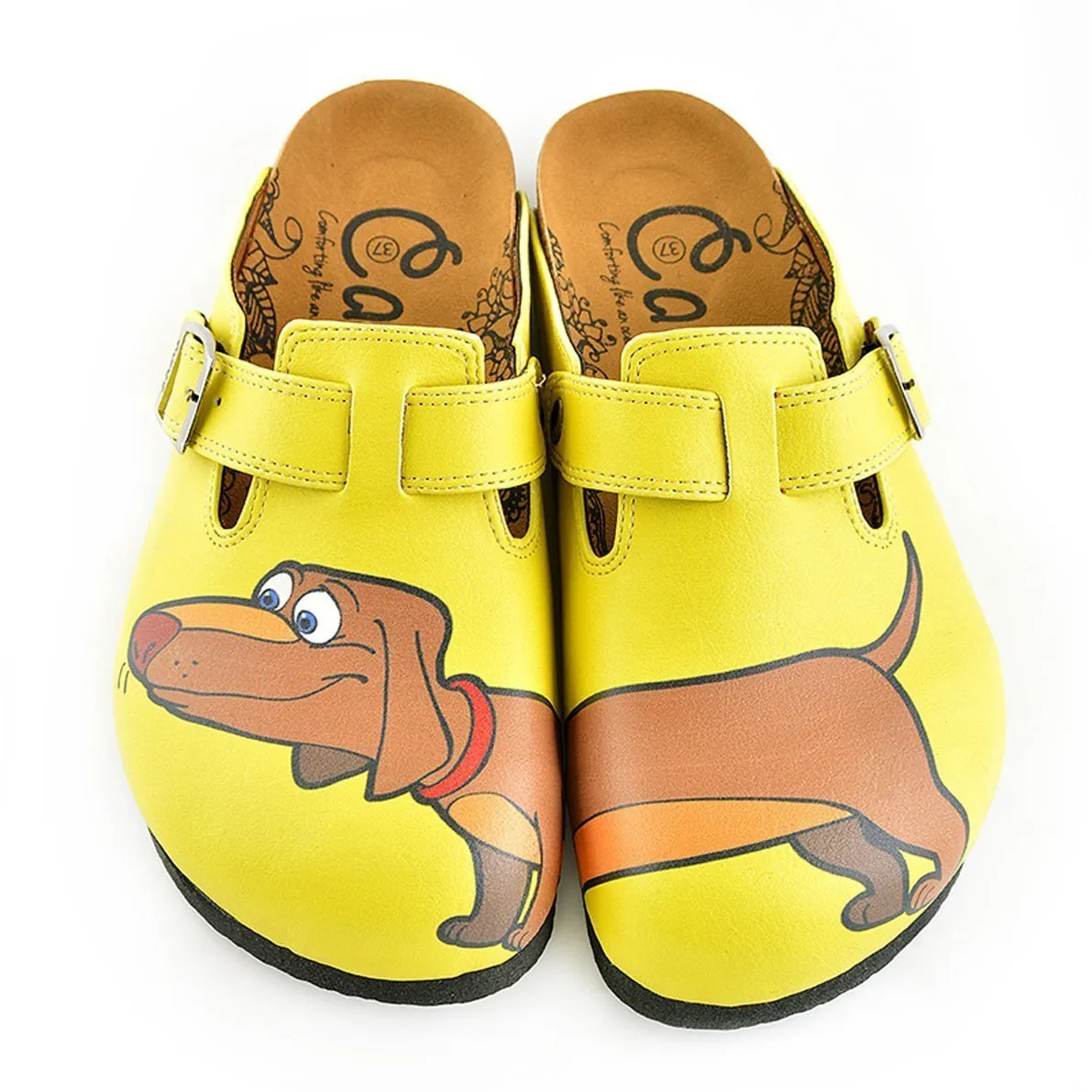 Yellow Dachshund Clogs WCAL346